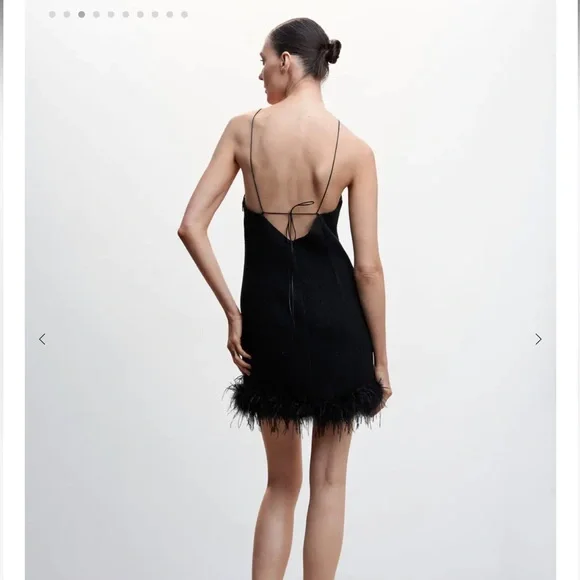COPY - Brand new mango black feather dress. Bought for 142$. Size 4 - Picture 5 of 6